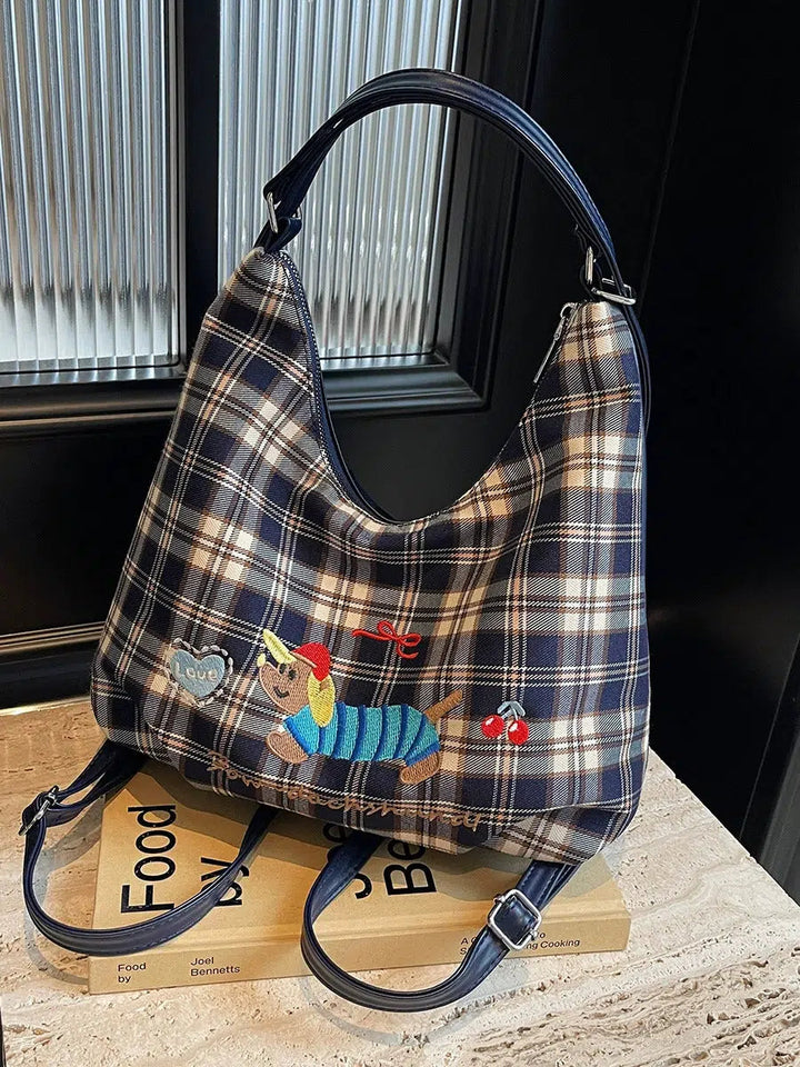 Plaid Dachshund Embroidered Bag