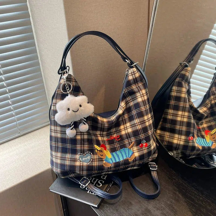 Plaid Dachshund Embroidered Bag