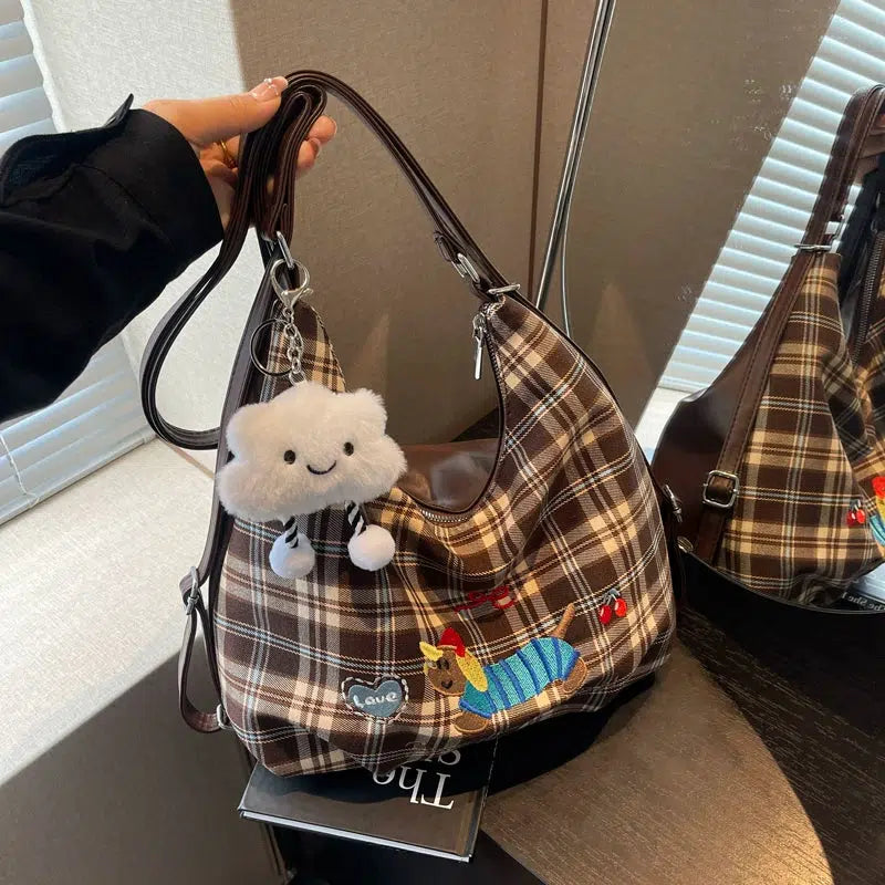 Plaid Dachshund Embroidered Bag