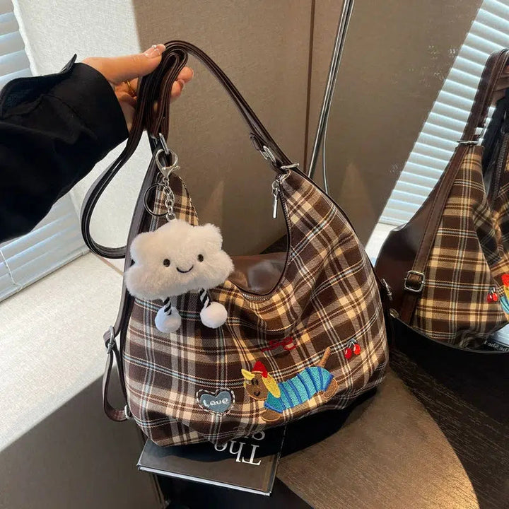 Plaid Dachshund Embroidered Bag