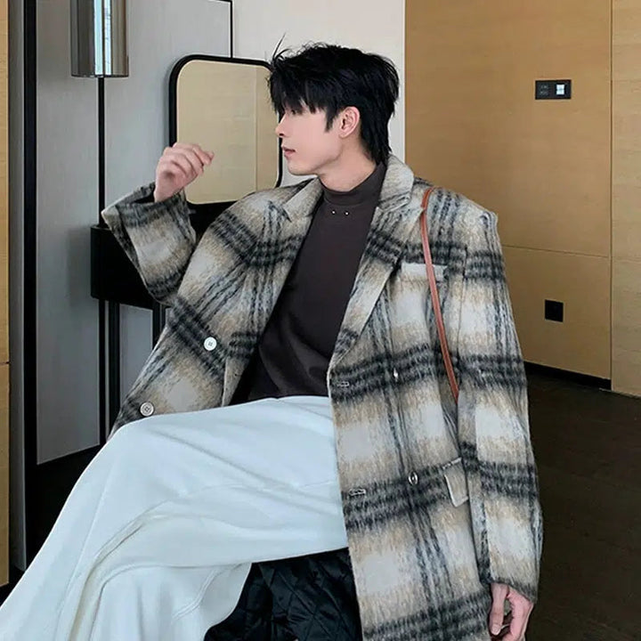 Plaid Double-Breasted Wool Coat