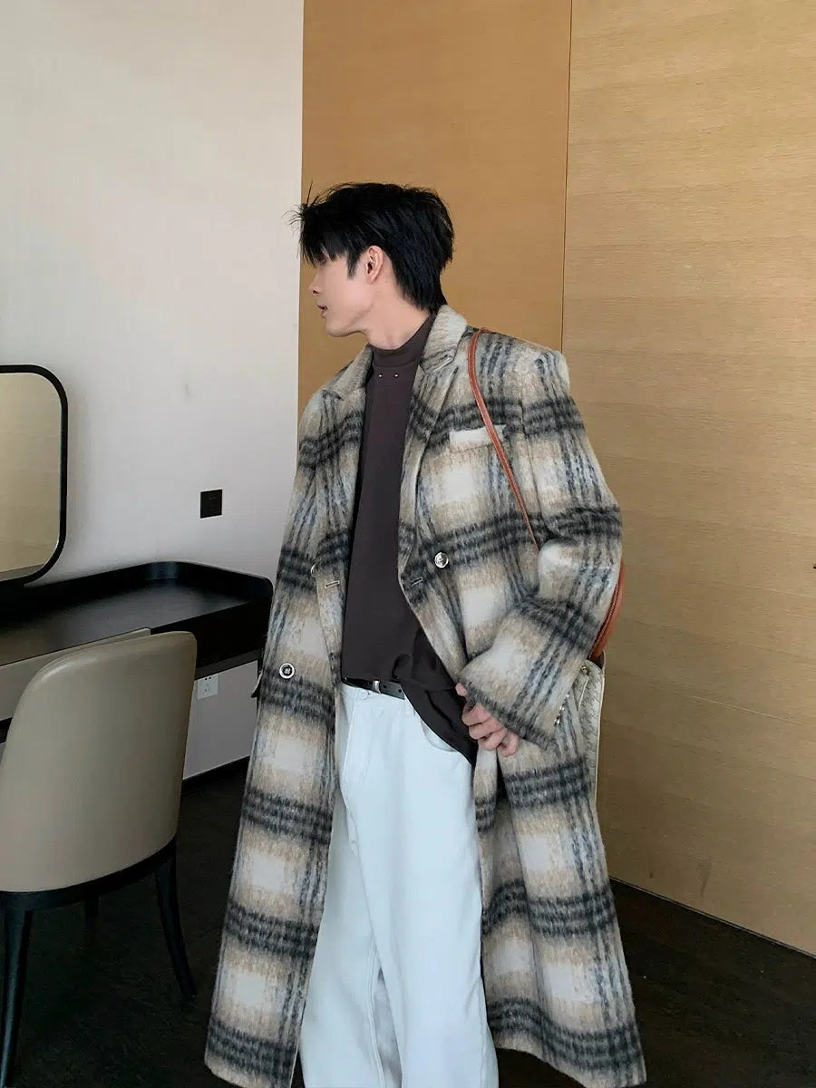 Plaid Double-Breasted Wool Coat