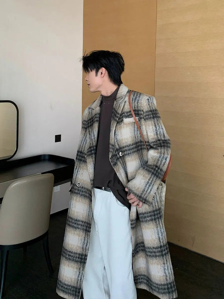 Plaid Double-Breasted Wool Coat