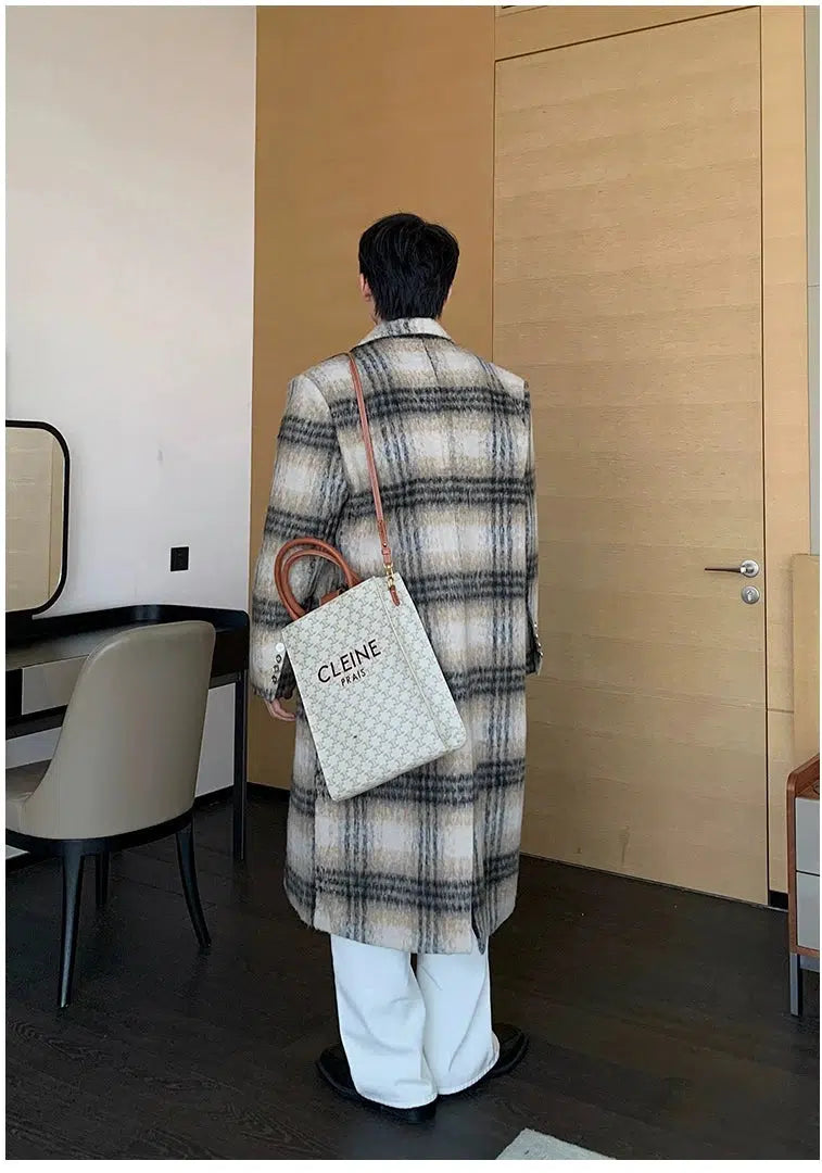 Plaid Double-Breasted Wool Coat
