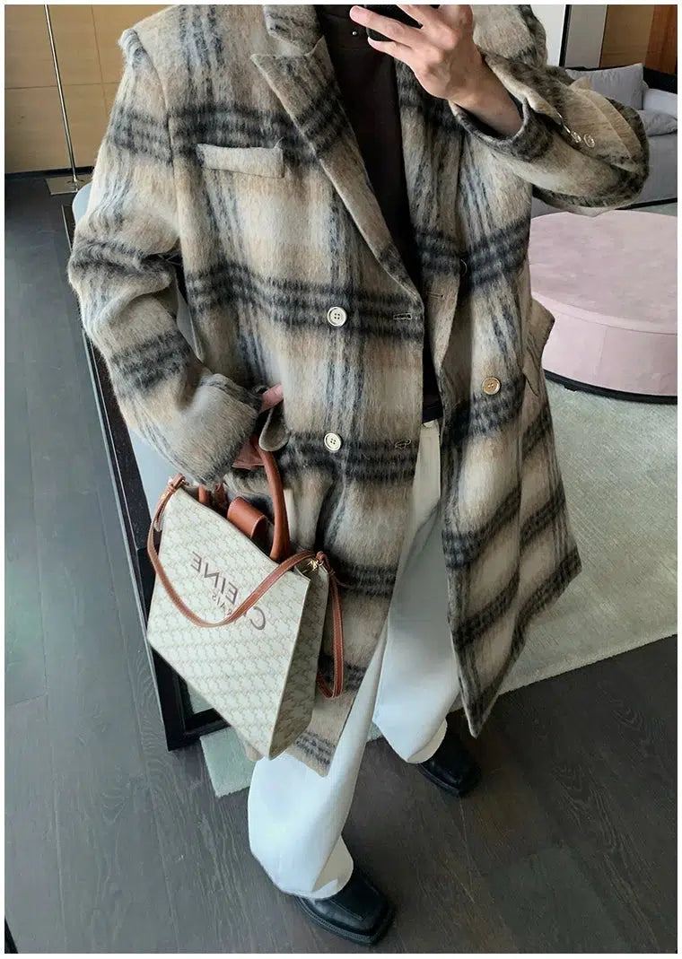 Plaid Double-Breasted Wool Coat