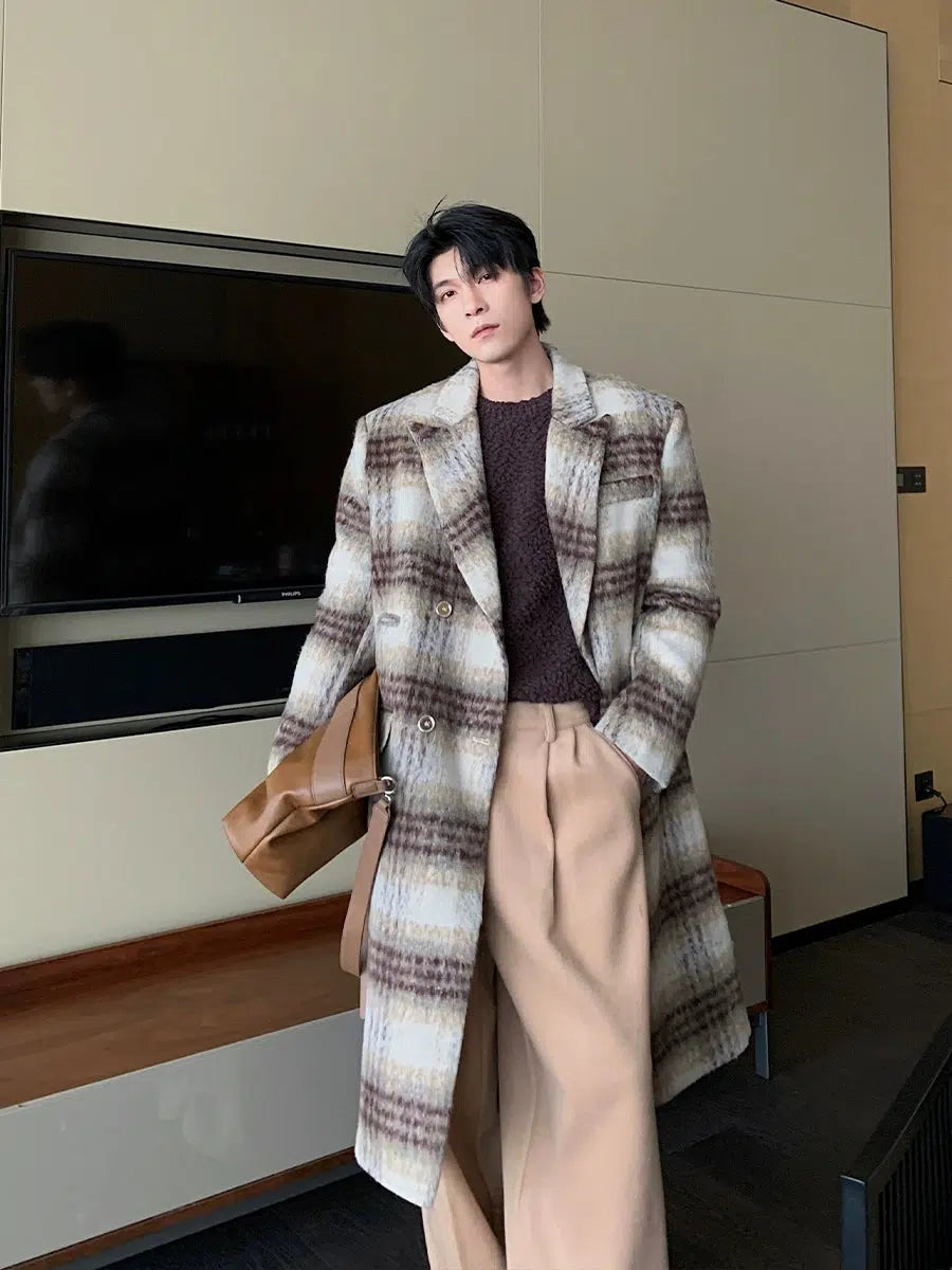 Plaid Double-Breasted Wool Coat