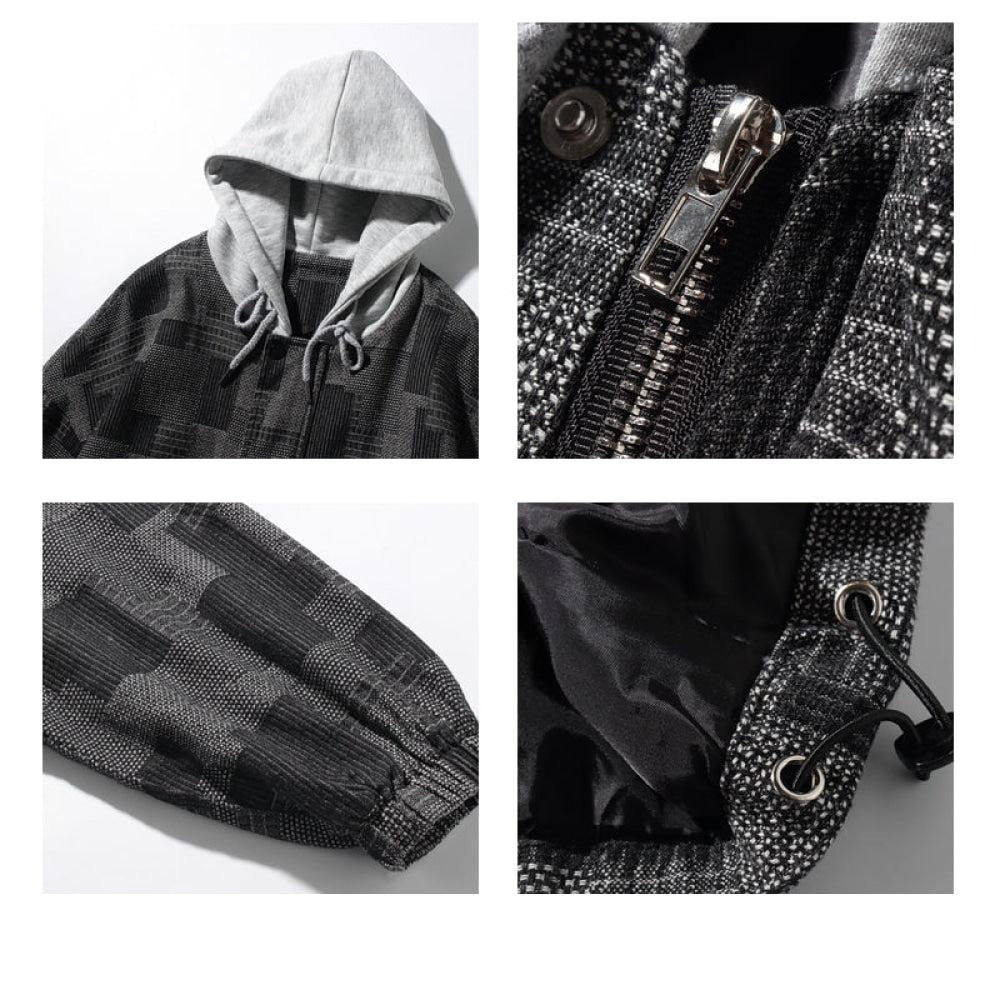 Plaid Hooded Splicing Jacket