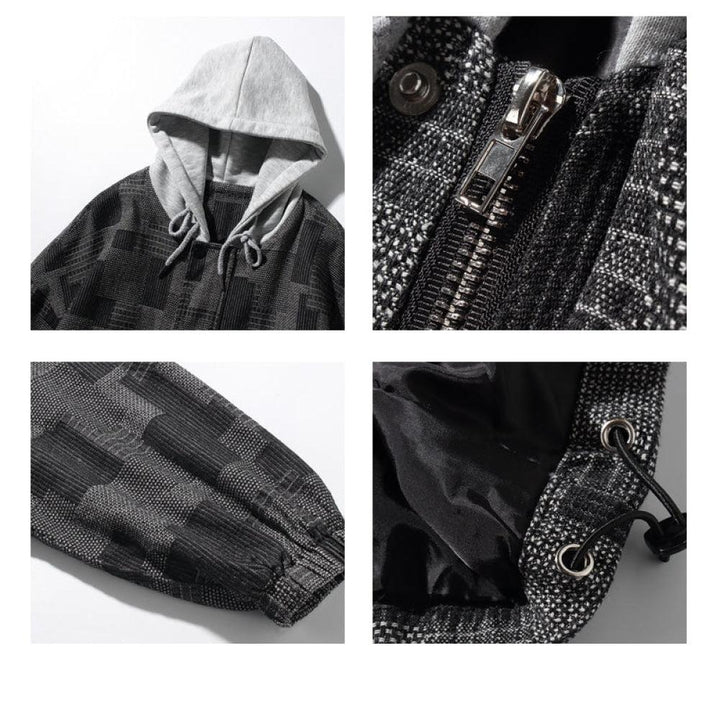 Plaid Hooded Splicing Jacket