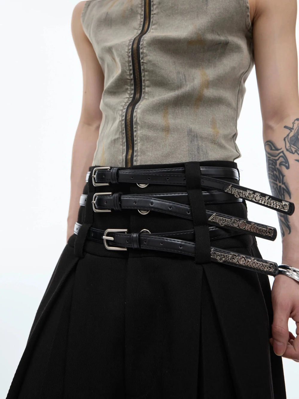 Pleated Belt High Waist Loose Pants