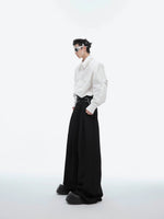 Pleated Belt High Waist Loose Pants