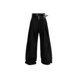Pleated Belt High Waist Loose Pants