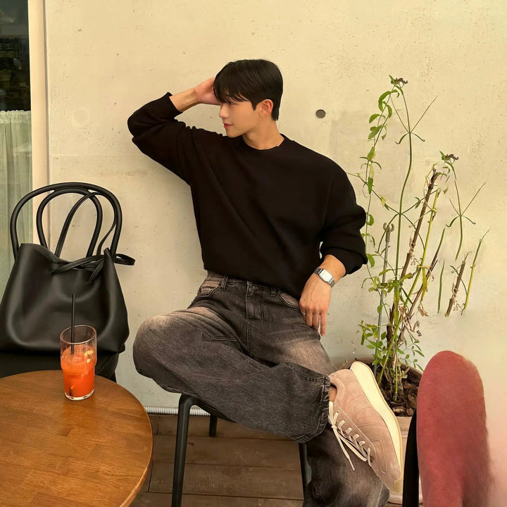 Pleated Crew Neck Bottoming Sweater