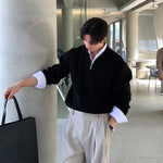 Pleated Half-zip Lapel Sweater