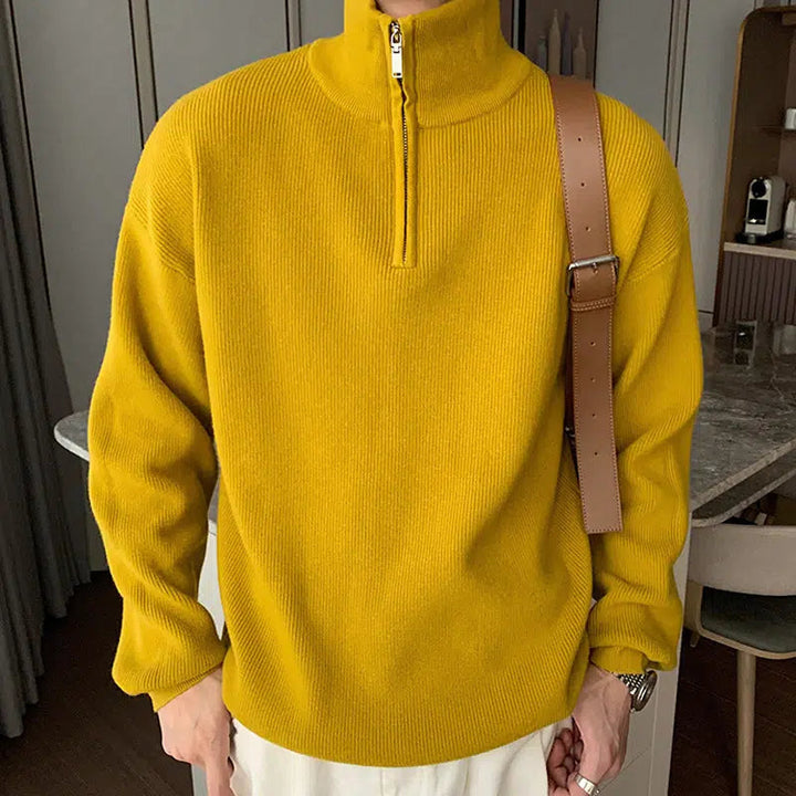 Pleated Half-zip Turtleneck Sweater