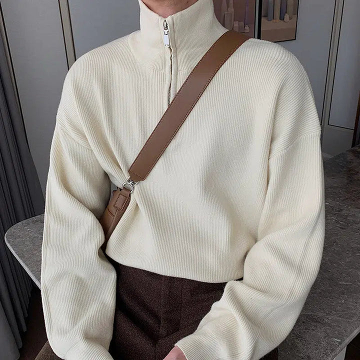 Pleated Half-zip Turtleneck Sweater