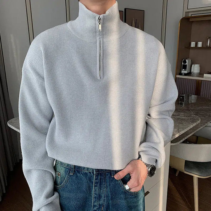 Pleated Half-zip Turtleneck Sweater