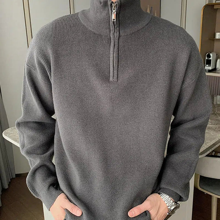 Pleated Half-zip Turtleneck Sweater