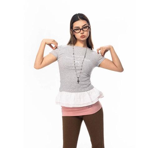 Pleated Hem Stitching T-shirt