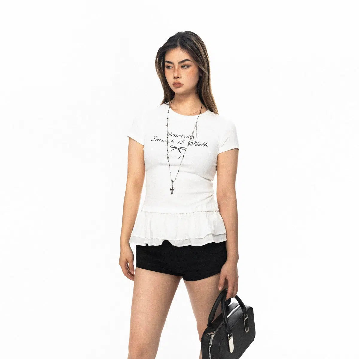 Pleated Hem Stitching T-shirt