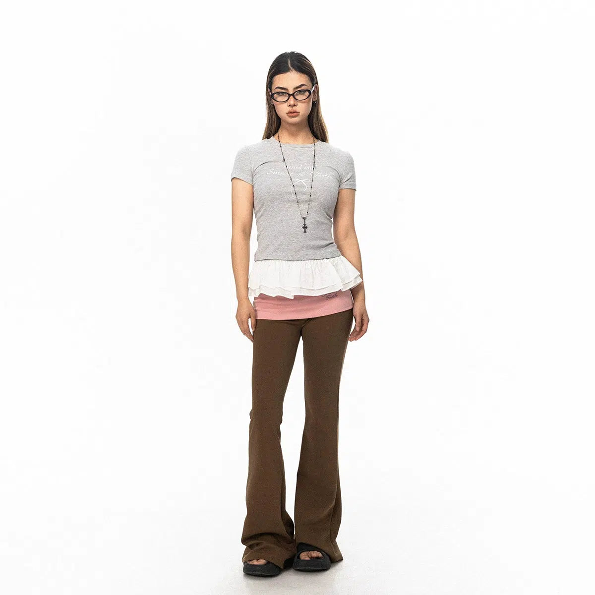 Pleated Hem Stitching T-shirt