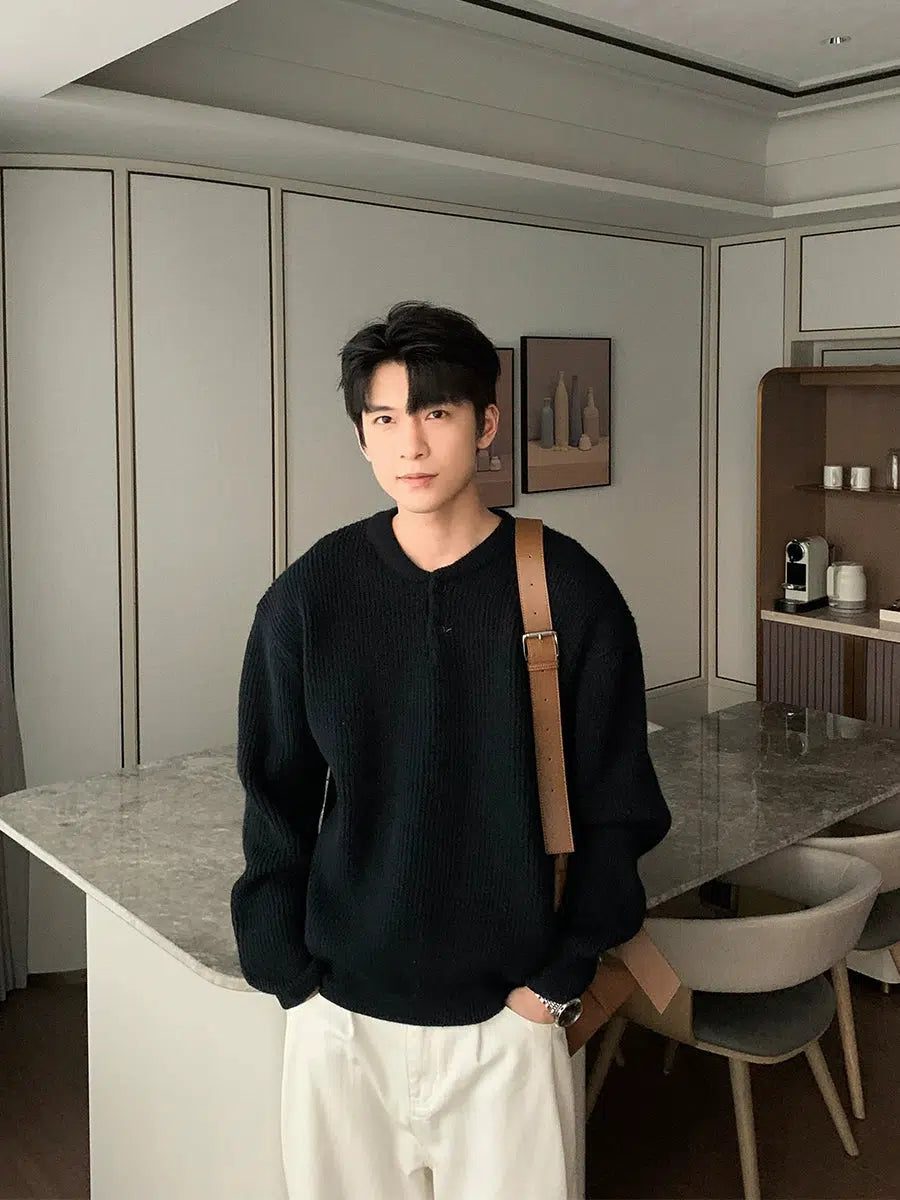 Pleated Henley Bottoming Sweater