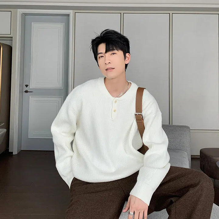 Pleated Henley Bottoming Sweater