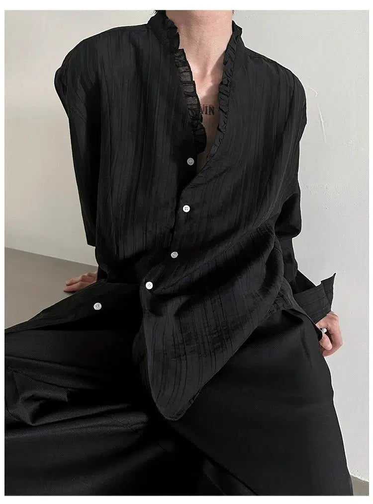 Pleated Lace Stripe Shirt