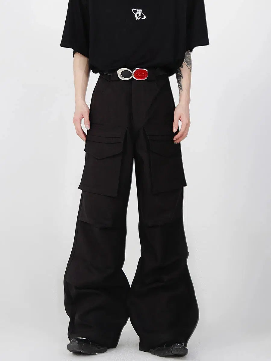 Pleated Pockets Stitching Overalls