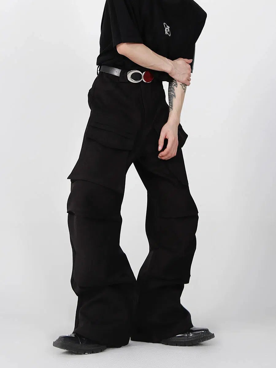 Pleated Pockets Stitching Overalls