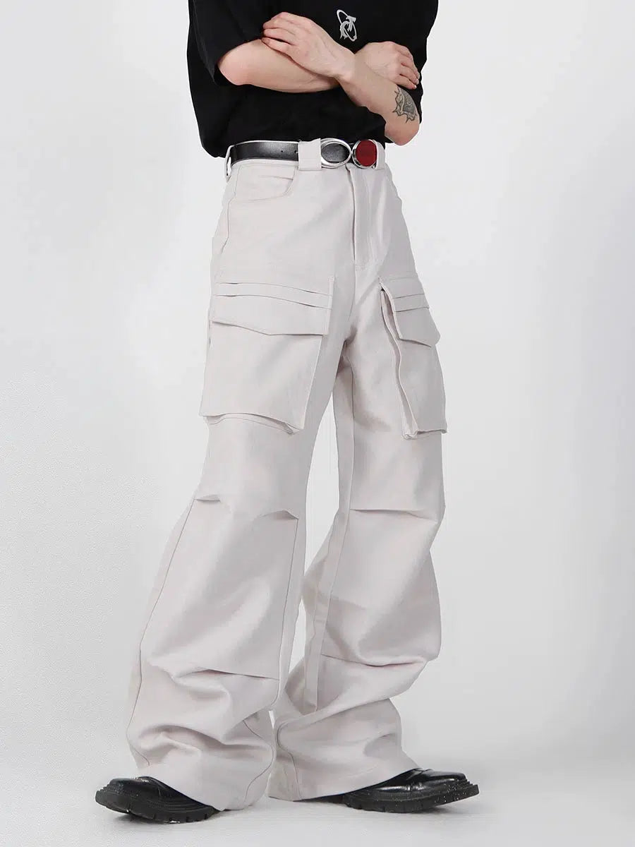 Pleated Pockets Stitching Overalls