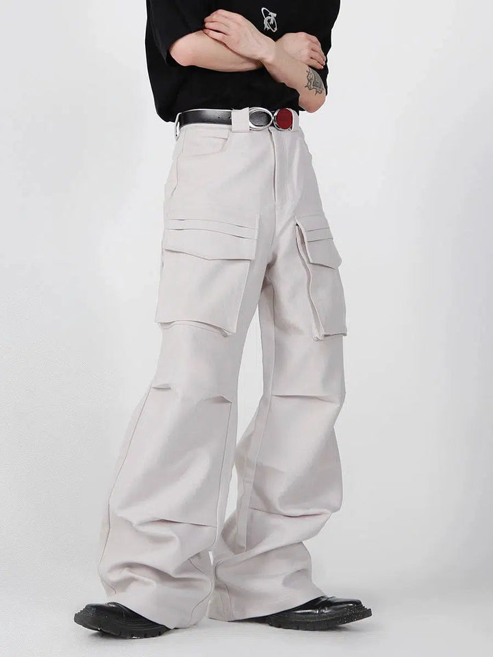 Pleated Pockets Stitching Overalls