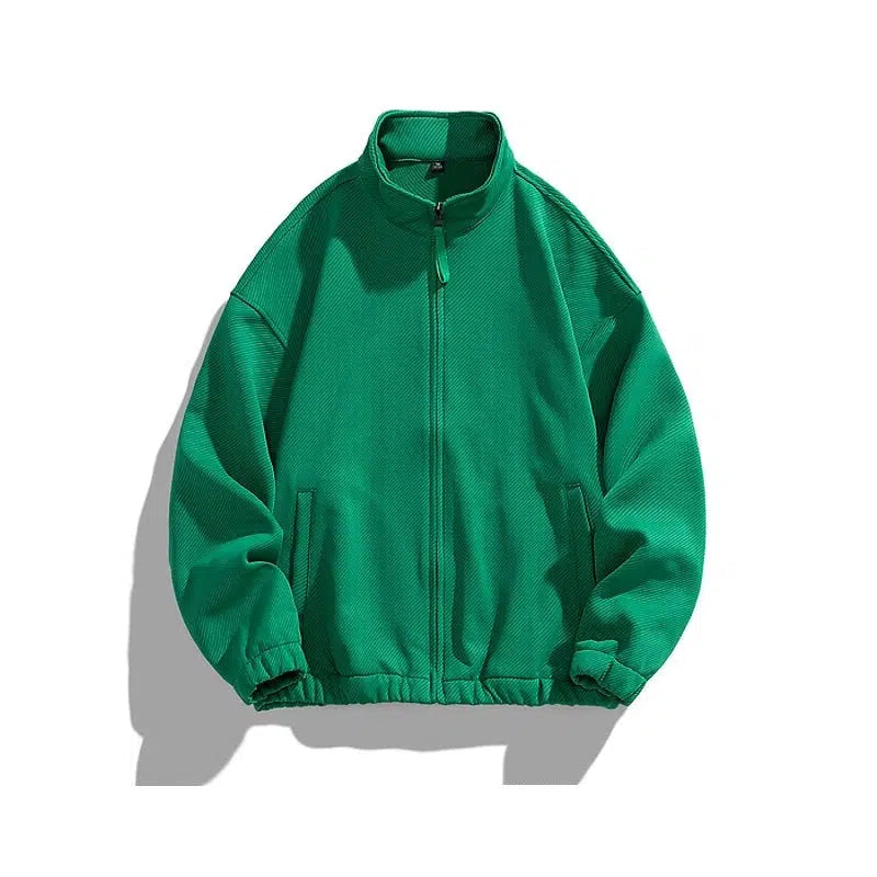 Pleated Solid Color Stand Collar Jacket