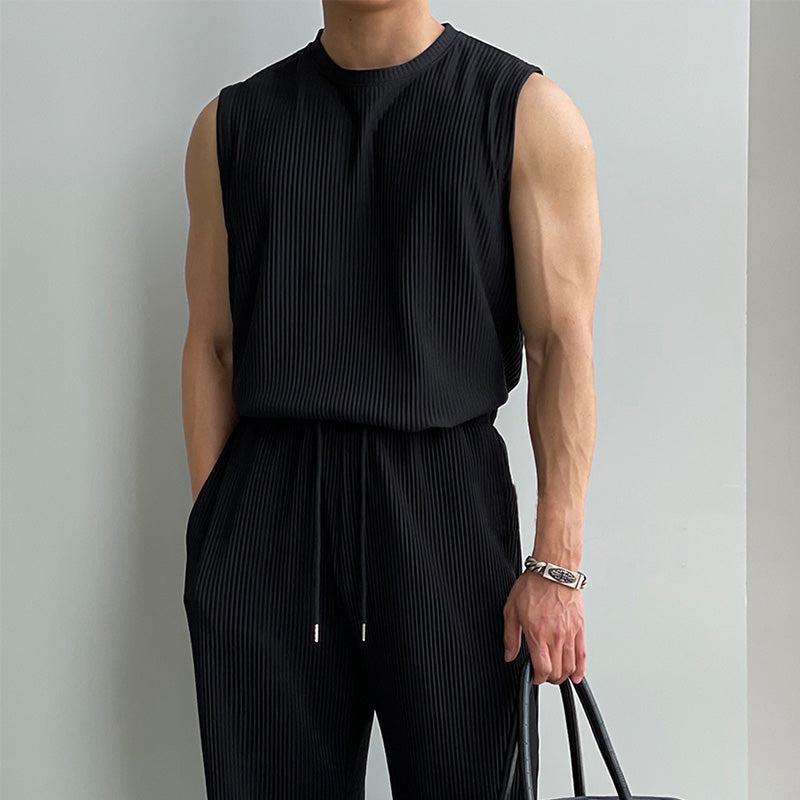 Pleated Sports Vest & Drawstring Pants Suit