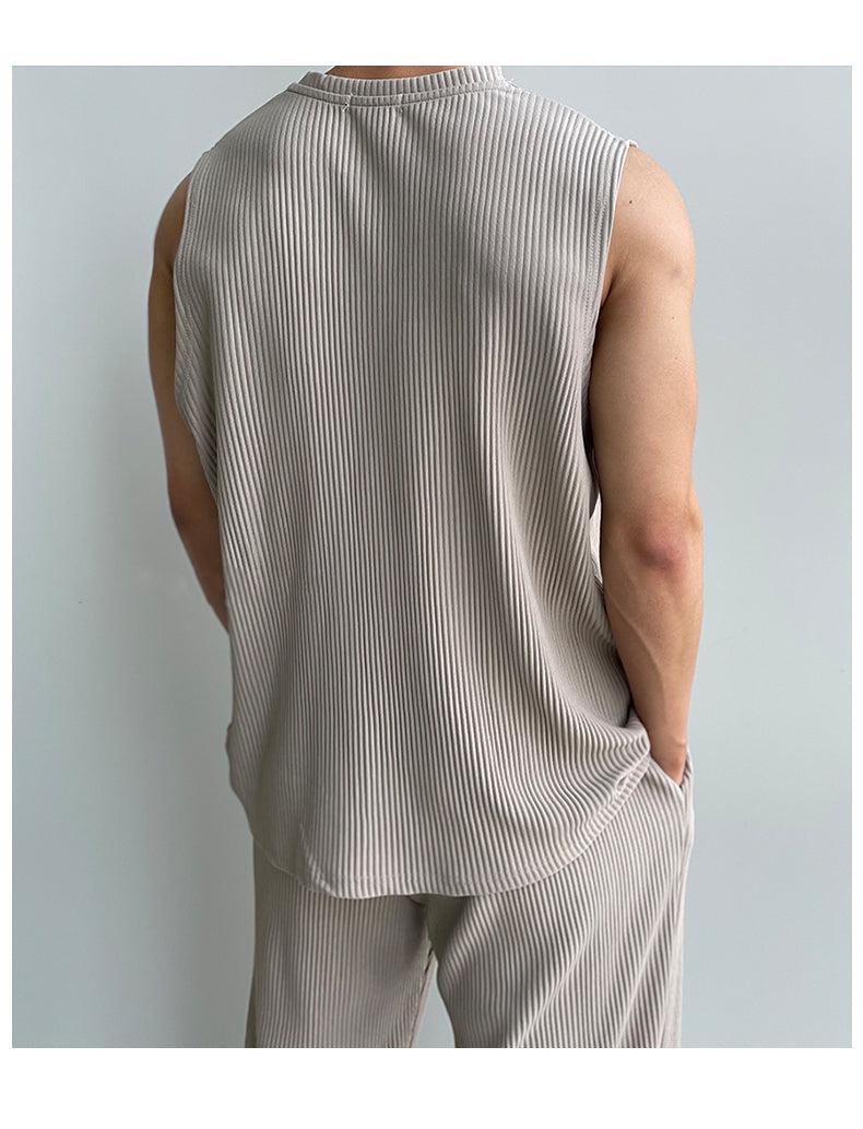 Pleated Sports Vest & Drawstring Pants Suit