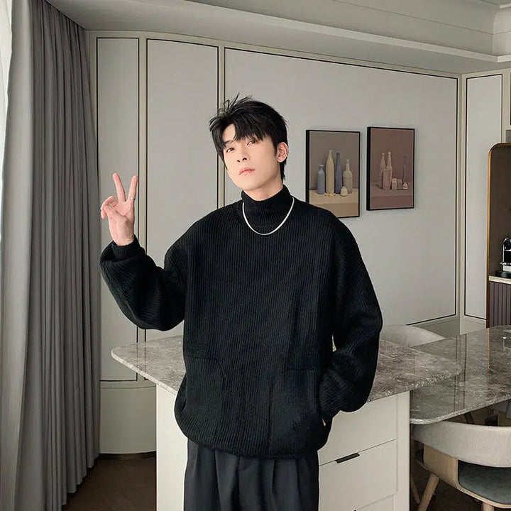 Pleated Turtleneck Bottoming Sweater