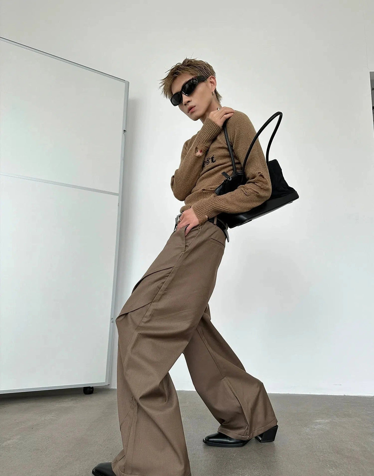 Pleated Wide-Leg High-Waist Pants