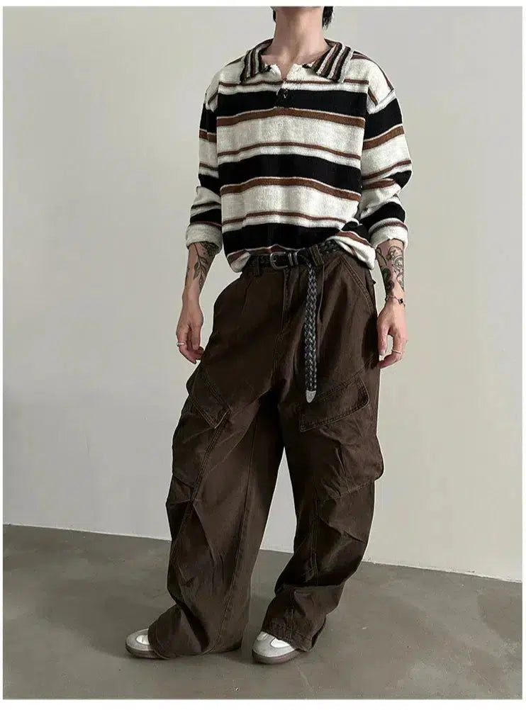 Pleated floor-length Wide-Leg Cargo Pants
