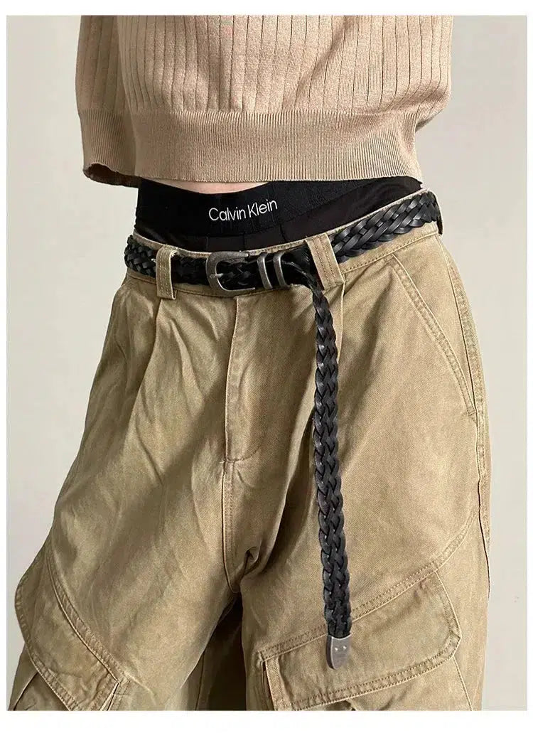 Pleated floor-length Wide-Leg Cargo Pants