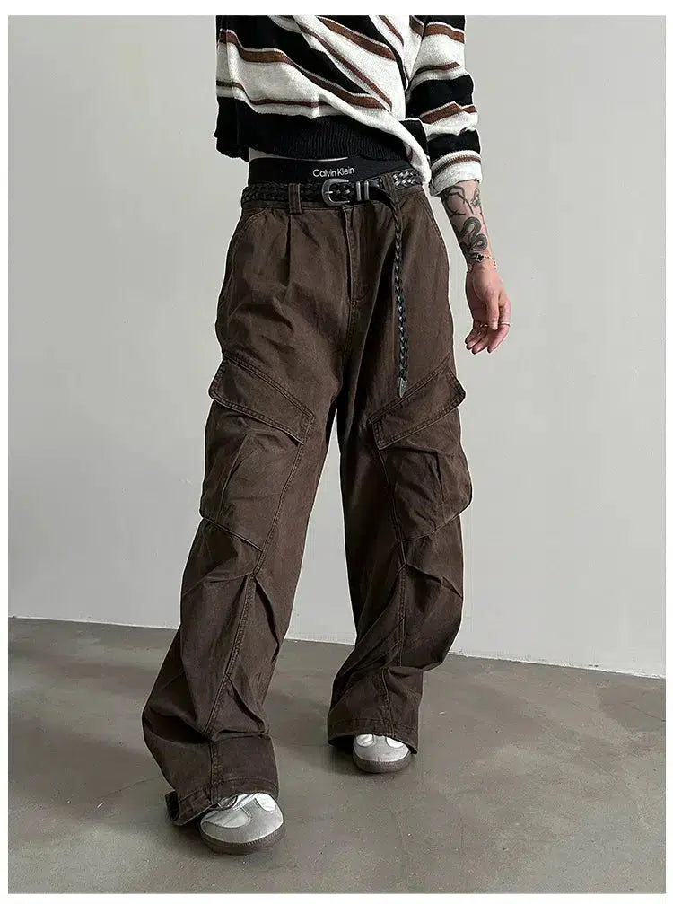 Pleated floor-length Wide-Leg Cargo Pants