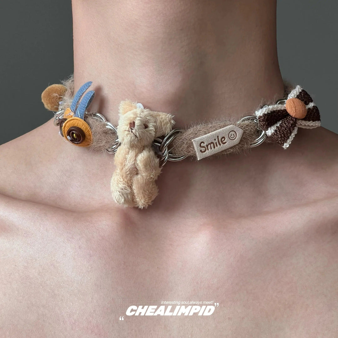 Plush Bear Charm Choker Necklace