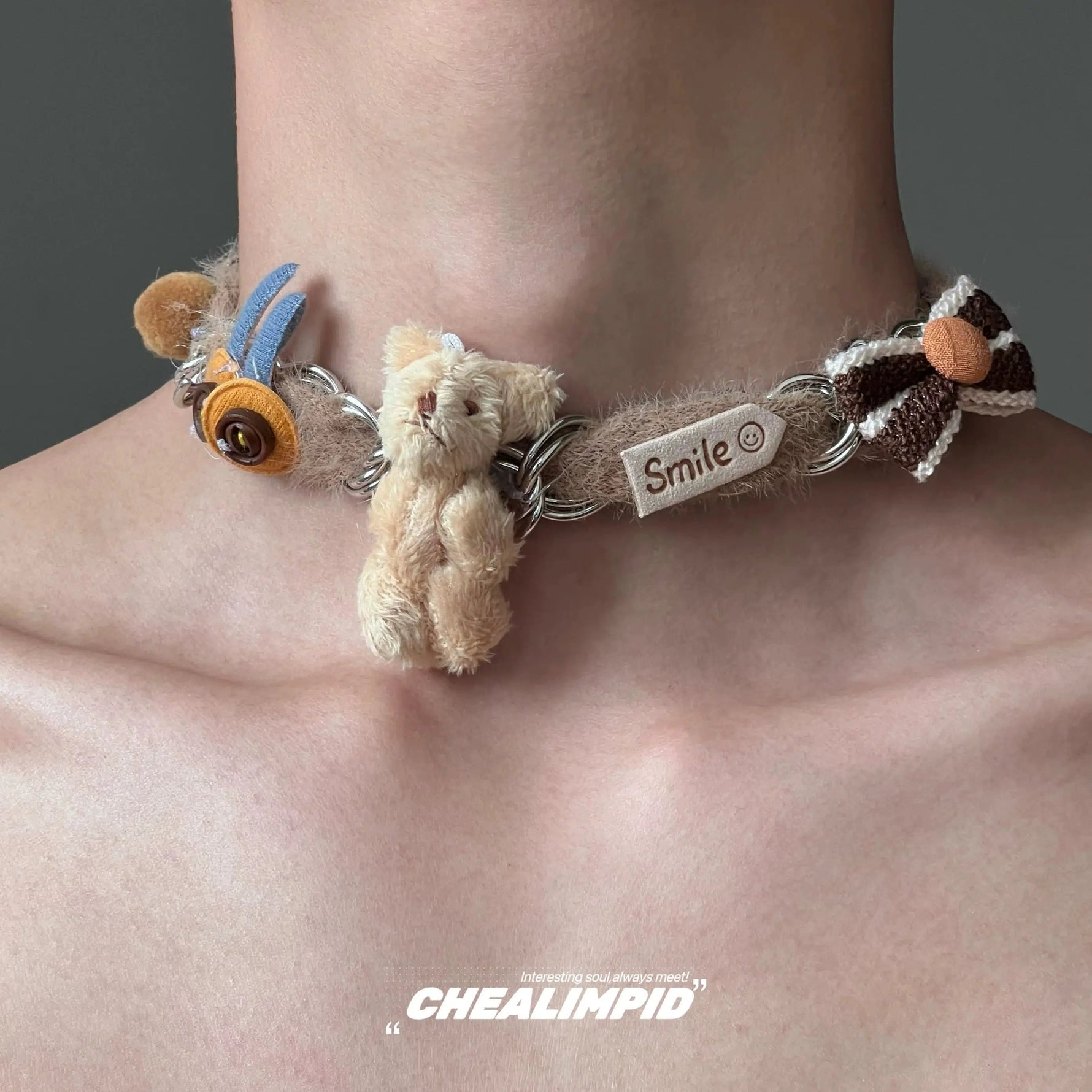 Plush Bear Charm Choker Necklace