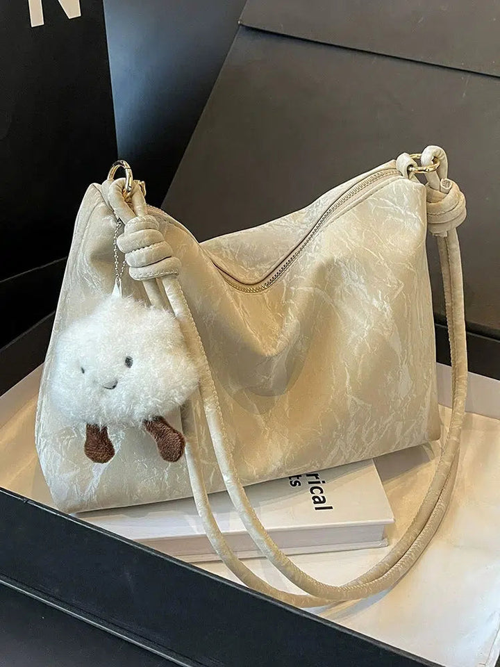 Plush Charm Crinkle Texture Handbag
