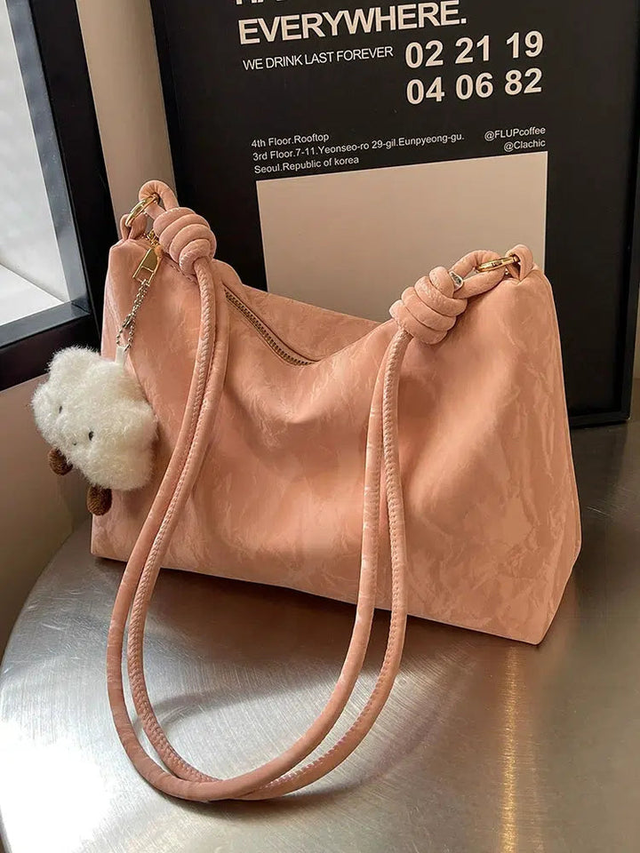 Plush Charm Crinkle Texture Handbag