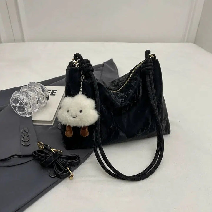 Plush Charm Crinkle Texture Handbag