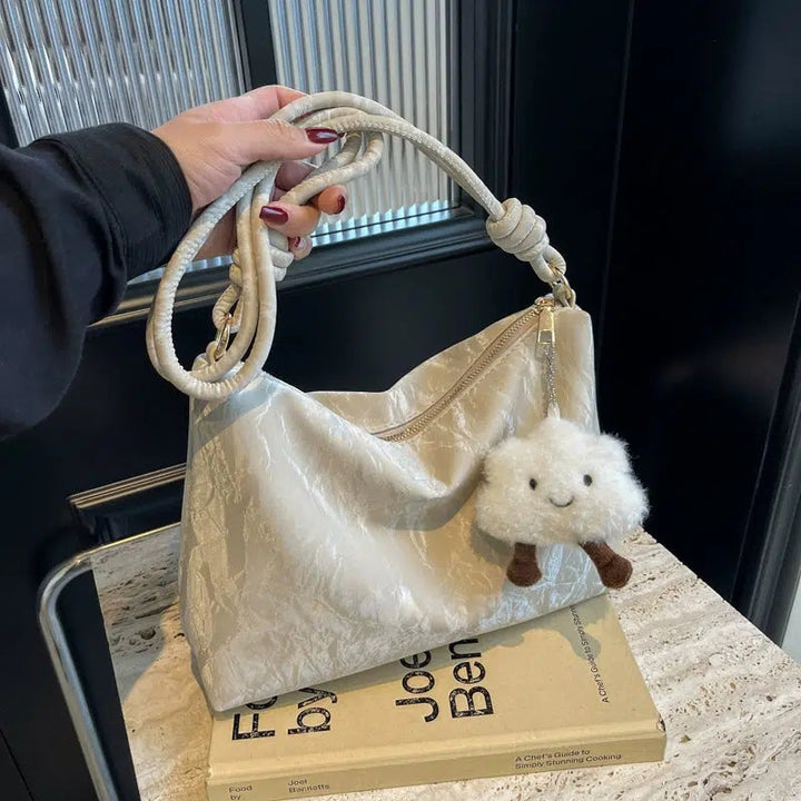 Plush Charm Crinkle Texture Handbag