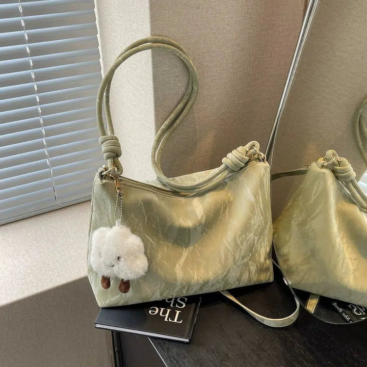 Plush Charm Crinkle Texture Handbag