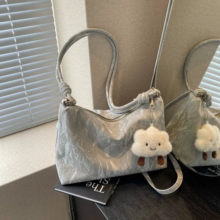 Plush Charm Crinkle Texture Handbag