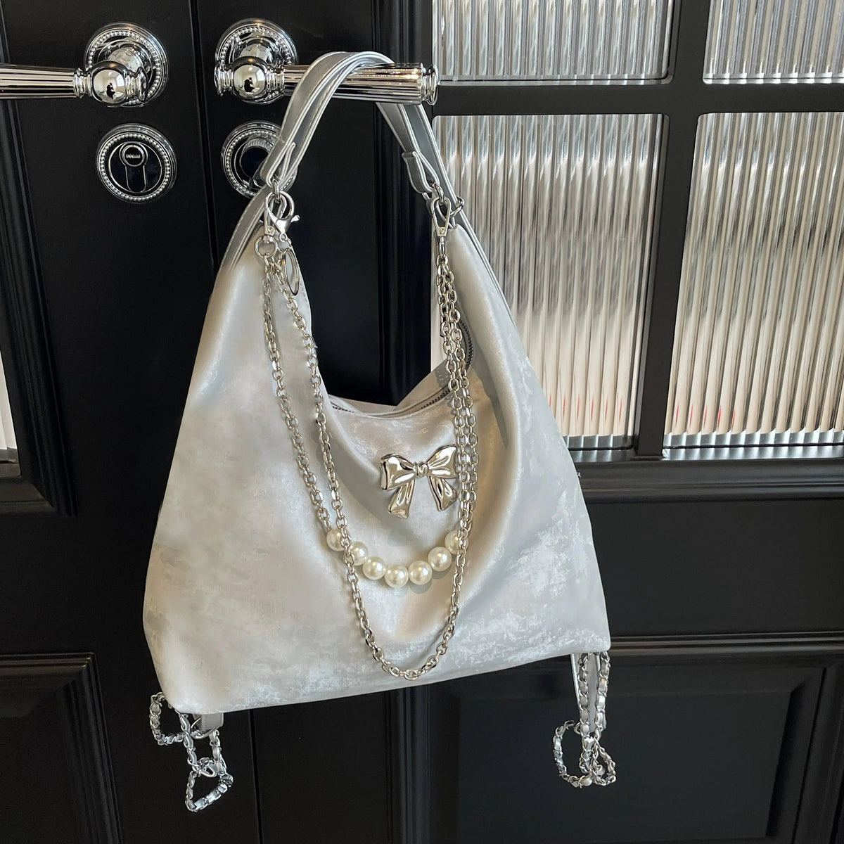 Plush Charm Pearl Chain Shoulder Bag