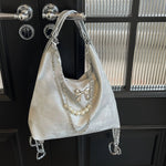 Plush Charm Pearl Chain Shoulder Bag
