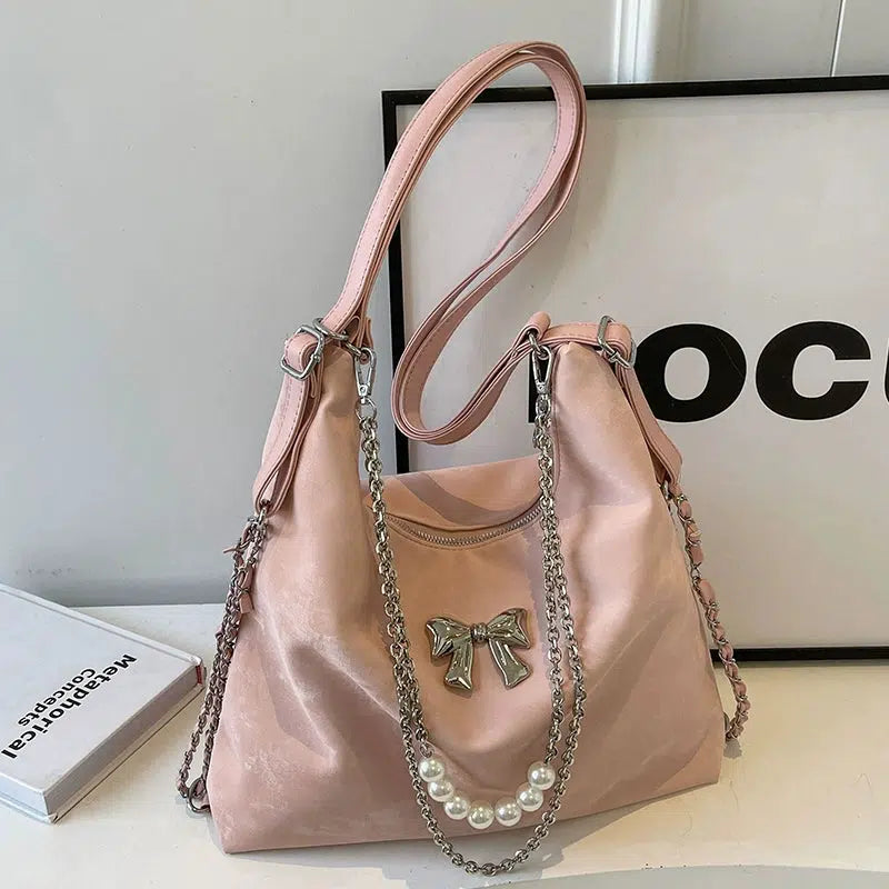 Plush Charm Pearl Chain Shoulder Bag